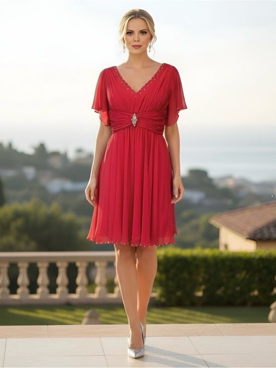 Suzi Chin Dresses & Skirts - Suzi Chin Crystal Embellished Women's Size 4 Red Chiffon Formal Party Holiday